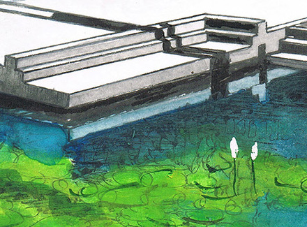 dettaglio 1 IL PADIGLIONE DELLA MEDITAZIONE AL MEMORIALE BRION_agosto 2026_FABIO DOTTA_48 X 33 cm_tecnica mista