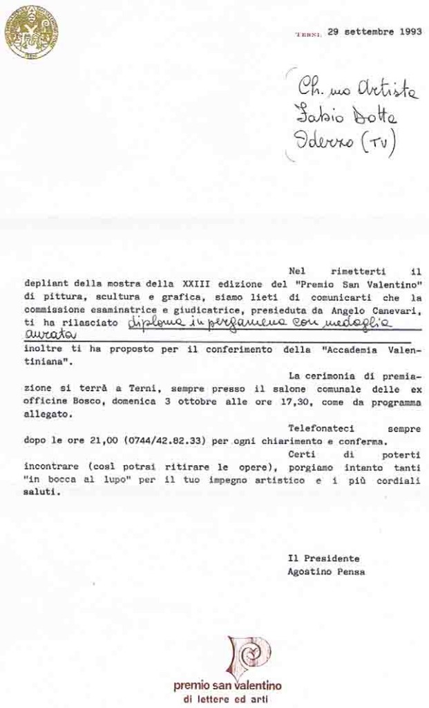 TERNI 1993 SEGNALAZIONE PER DUE QUADRI AD OLIO