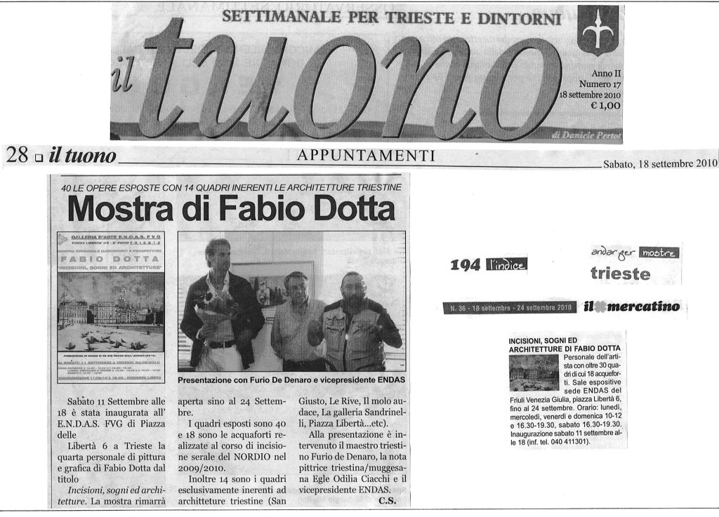 2010 ARTICOLO SUL IL TUONO MOSTRA PERSONALE IN PIAZZA LIBERTA' A TRIESTE