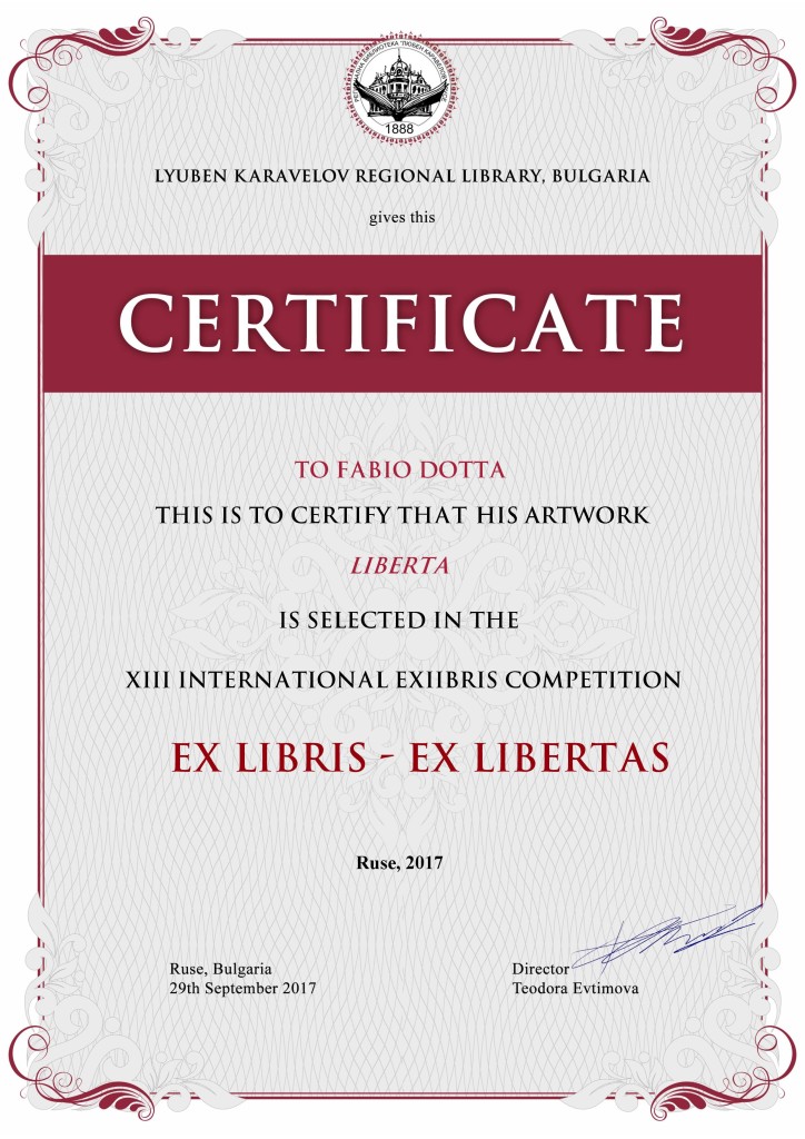 2017_CERTIFICATO DALLA BIBLIOTECA DI RUSE (BULGARIA)